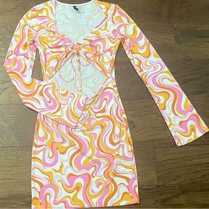 Long Sleeve Pink and Yellow Cutout Dress From H&M